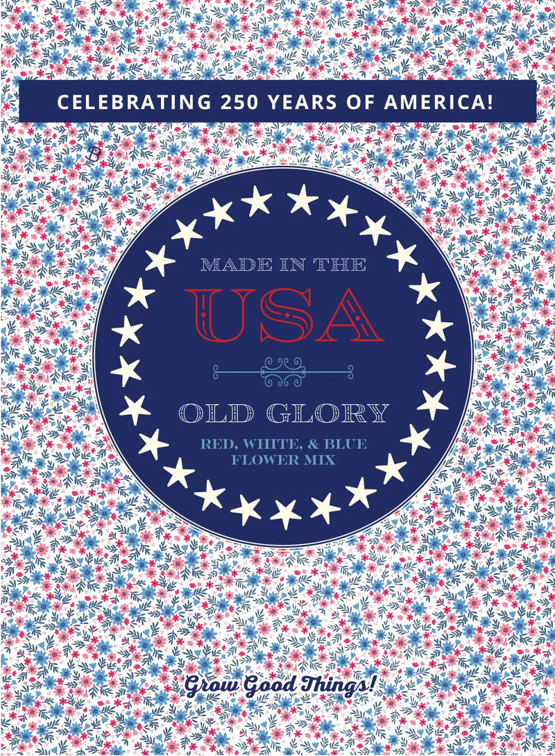Product packaging with 'Made in the USA' and 'Old Glory' design on a floral patterned background.