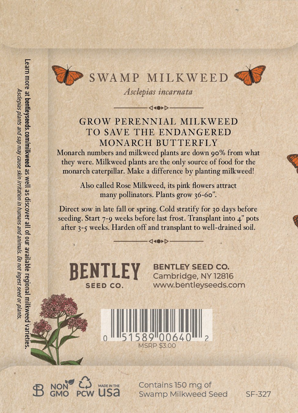 Swamp Milkweed for Butterflies Seed Packets garden seeds