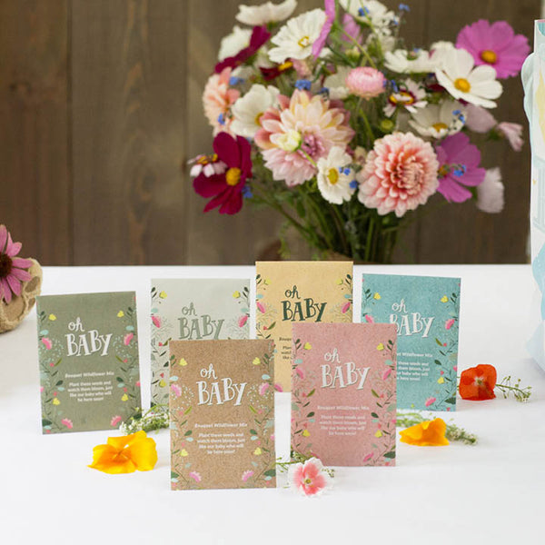 Bentley Seed Co. Oh Baby Flower Seeds Packets - Girl/Boy Baby Shower Favors - Pre-Filled, 25 Wildflower Seed Packs for Favor - Eco-Friendly Gift 
