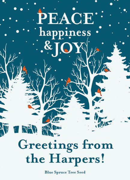 Custom Seed Packets - Peace, Happiness & Joy Gift Tag - Blue Spruce Tree - Bentley Seeds