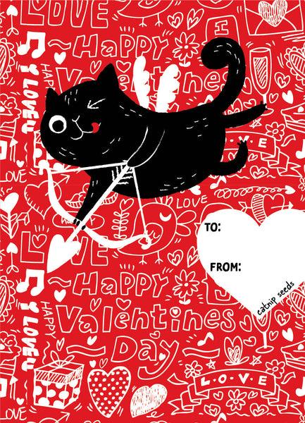 Happy Valentine's Day Cupid Cat Catnip Seed Favor Valentine Seed Packets - Bentley Seeds