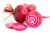 Chioggia Beet Sweet and beautiful! The striking pink and white stripes compliment any dish. The colors on this beet bleed less, so less worry about pink cutting boards or aprons. Bentley Seeds