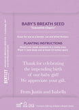 Custom Seed Packets: "Thank You -  Baby Shower" Baby's Breath Flower Seeds Packet Back - Bentley Seed