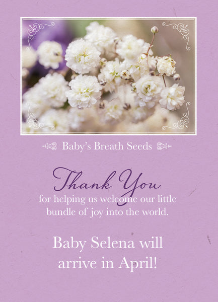 Custom Seed Packets: "Thank You -  Baby Shower" Baby's Breath Flower Seeds Packet - Bentley Seeds