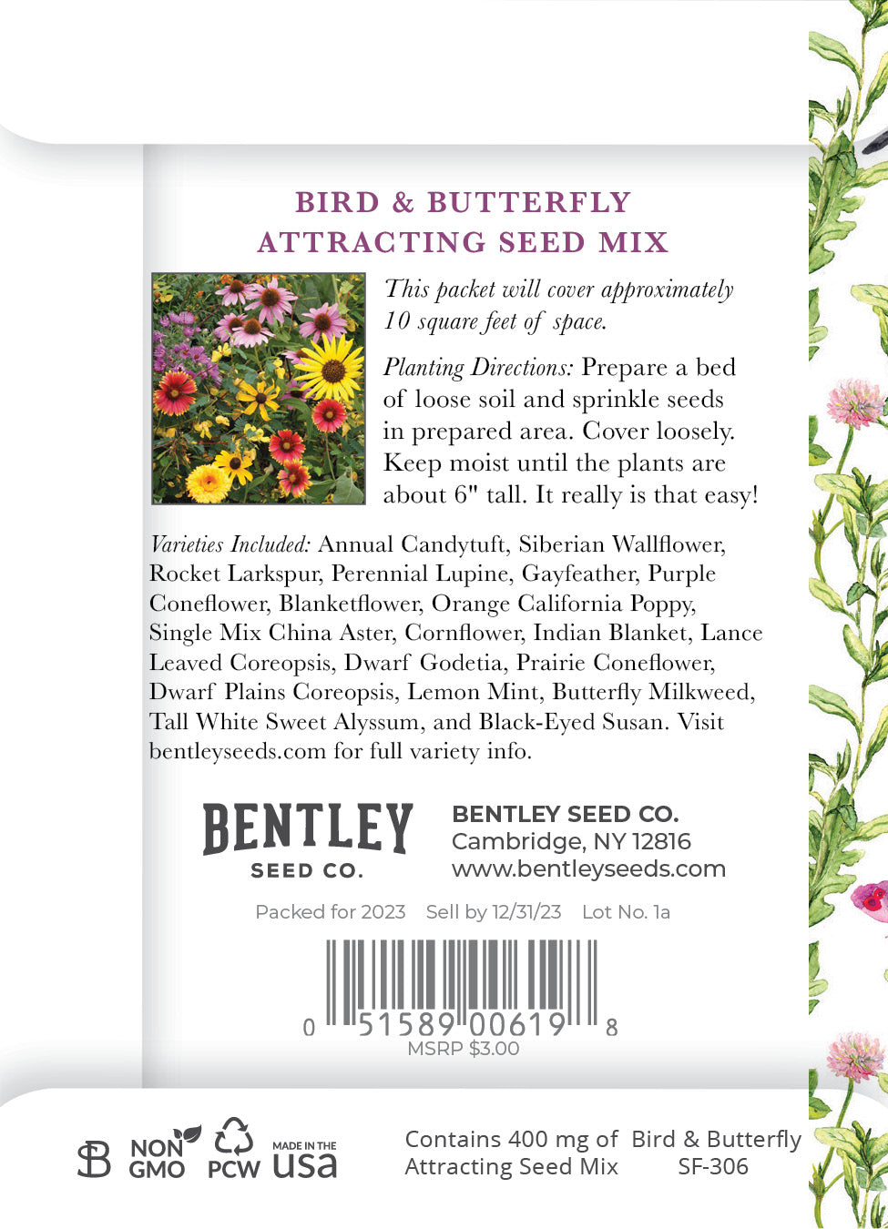 Thank You - Bird Butterfly Mix Seed Packets - Bentley Seeds