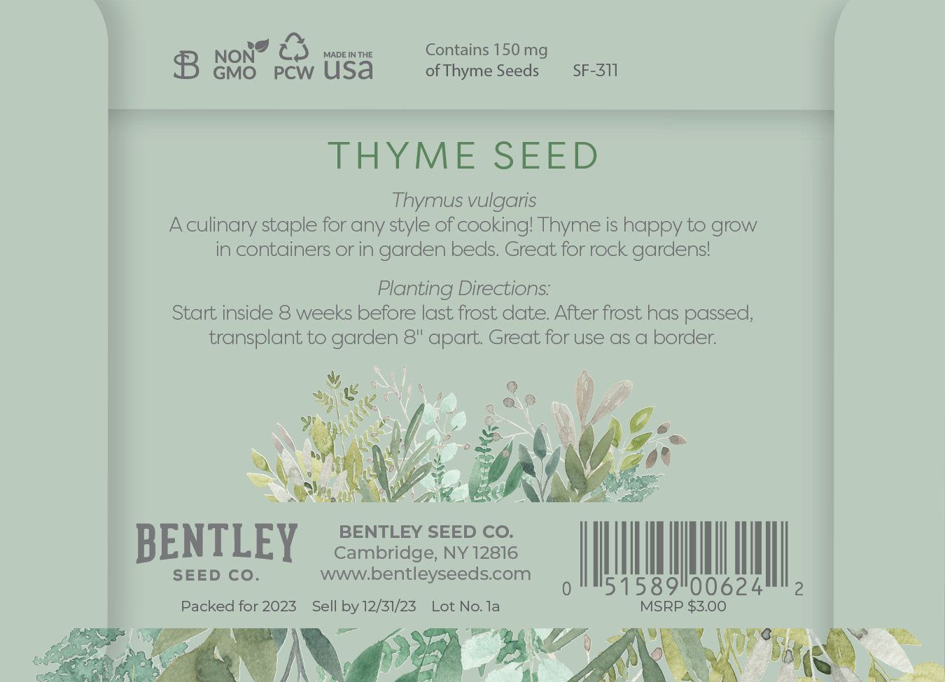 Thank You Thyme Thyme Seed Packets Bentley Seeds