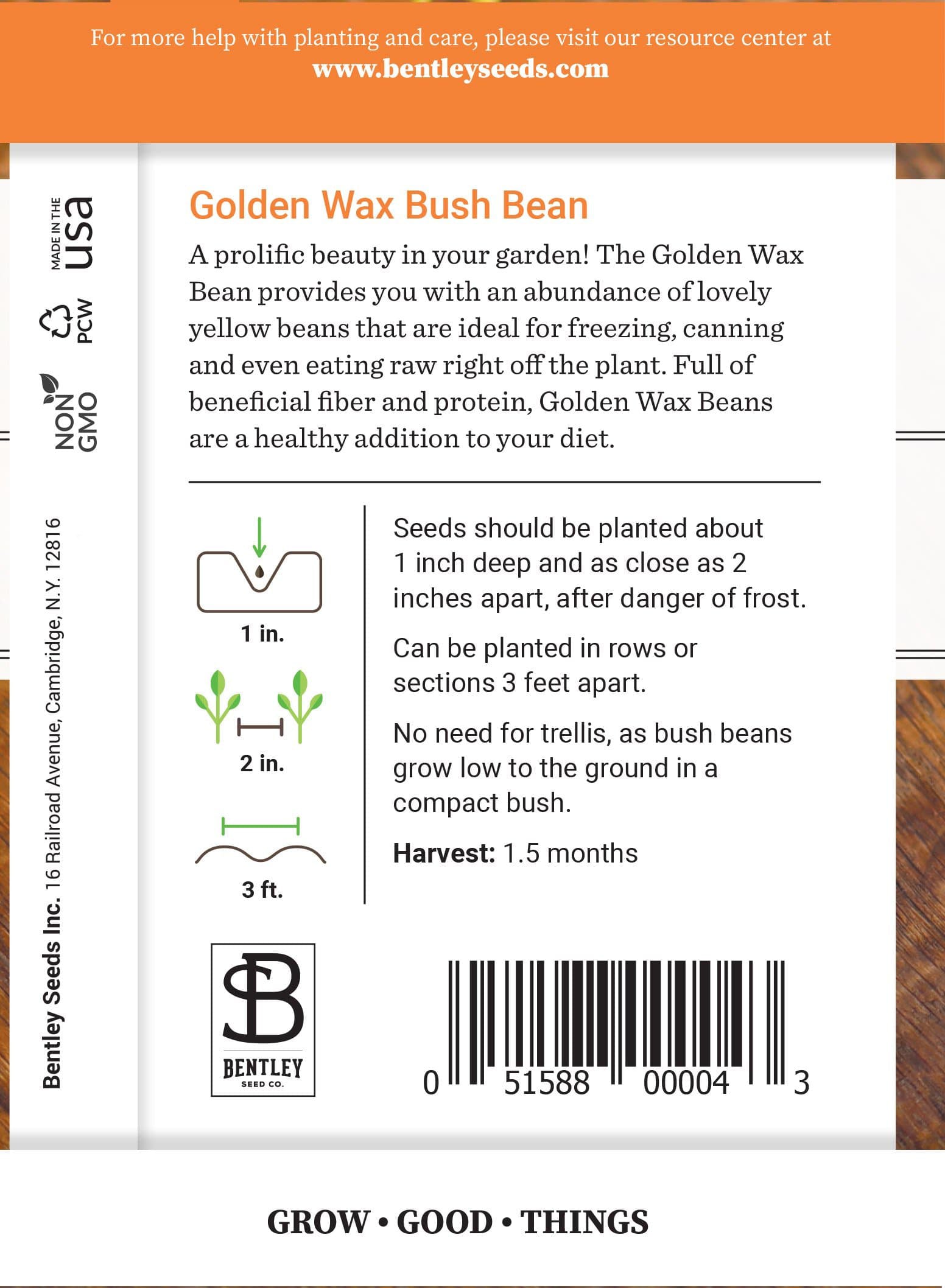 Beans, Golden Wax Bush Bean Seed Packets garden seeds