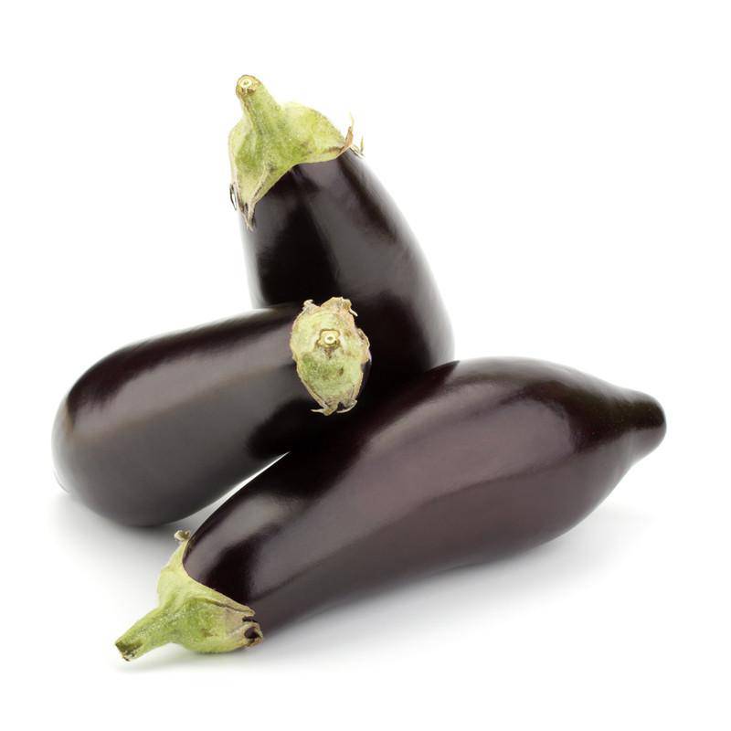 Three eggplants on a white background.