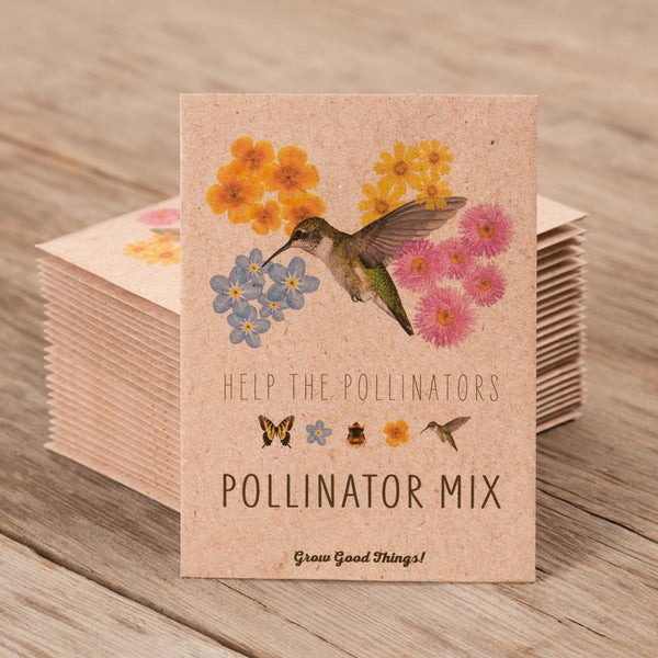 50 Personalized Custom Seed Packets - Pollinator Hummingbird -Wildflower Mix - Bentley Seeds