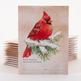 Snowy Cardinal Gift Tag - Bird & Butterfly Wildflower Mix Seed Packets- 25 Seed Packets - Bentley Seeds