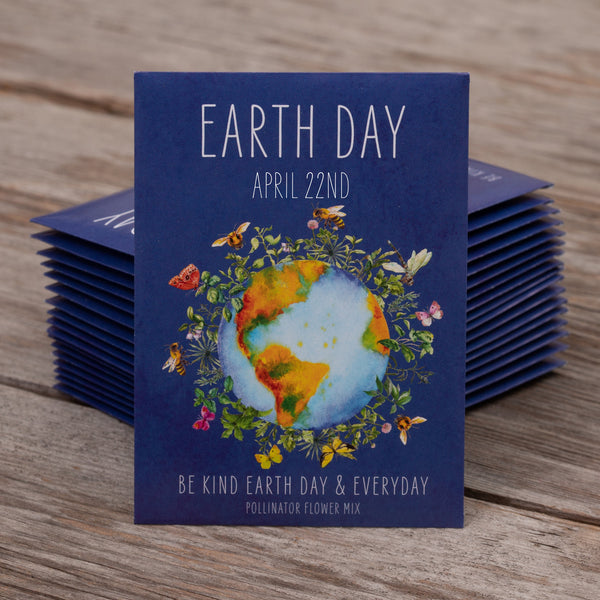 2024 Earth Day Planet Pollinator - Pollinator Flower Mix Seed Packets - 25 Seed Packs- Perfect Eco-Friendly Gift - Non GMO Seeds