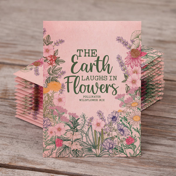 The Earth Laughs in Flowers - Wildflower Mix Seed Packets - 25 Seed Packs- Perfect Eco-Friendly Gift for Gardeners & Friends - Non GMO Seeds